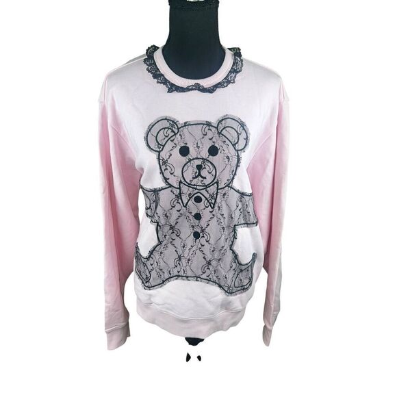 Teddy Fresh applique Bear pink sweater black Lace trim Women’s medium streetwear - Picture 3 of 12